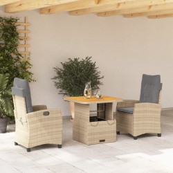 Ensemble à manger de jardin et coussins 3 pcs Beige poly rotin 513323513323