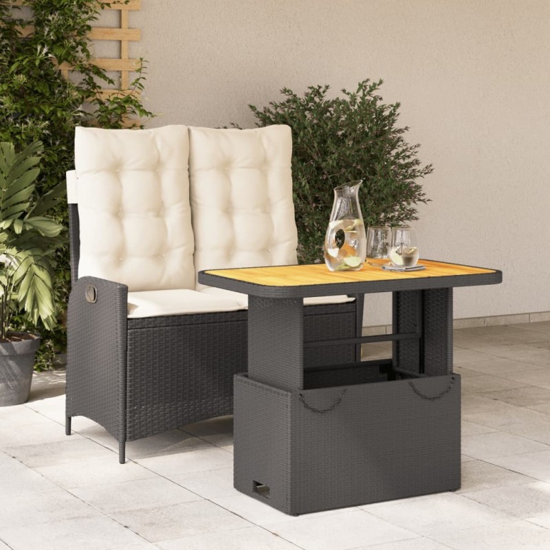 Ensemble à manger de jardin coussins 2pcs noir résine tressée 513324513324