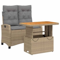 Ensemble à manger de jardin et coussins 2 pcs beige poly rotin 513328513328