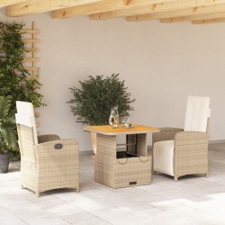 Ensemble à manger de jardin et coussins 3 pcs Beige poly rotin 513330513330