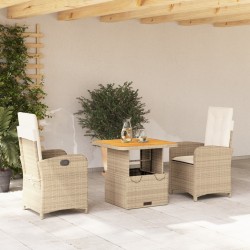 Ensemble à manger de jardin et coussins 3 pcs Beige poly rotin 513331513331
