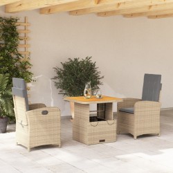 Ensemble à manger de jardin et coussins 3 pcs Beige poly rotin 513332513332