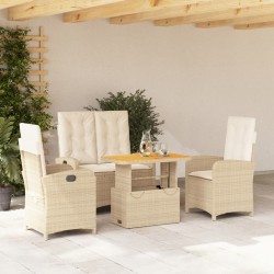 Ensemble à manger de jardin coussins 4 pcs beige résine tressée 513337513337