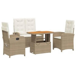 Ensemble à manger de jardin coussins 4 pcs beige résine tressée 513337513337