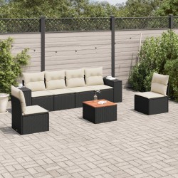 Salon de jardin 7 pcs avec coussins noir résine tressée 513346513346