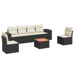 Salon de jardin 7 pcs avec coussins noir résine tressée 513346513346