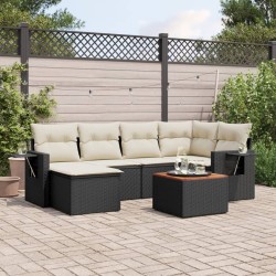 Salon de jardin 7 pcs avec coussins noir résine tressée 513347513347
