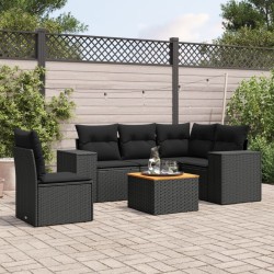 Salon de jardin 6 pcs avec coussins noir résine tressée 513352513352