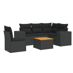 Salon de jardin 6 pcs avec coussins noir résine tressée 513352513352