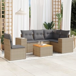 Salon de jardin avec coussins 6 pcs beige résine tressée 513354513354