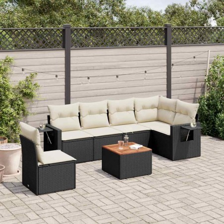 Salon de jardin 7 pcs avec coussins noir résine tressée 513356513356