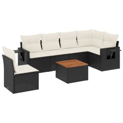 Salon de jardin 7 pcs avec coussins noir résine tressée 513356513356
