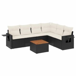 Salon de jardin 7 pcs avec coussins noir résine tressée 513357513357