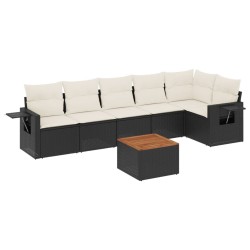 Salon de jardin 7 pcs avec coussins noir résine tressée 513358513358