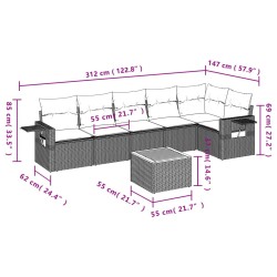 Salon de jardin 7 pcs avec coussins noir résine tressée 513358513358