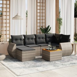 Salon de jardin avec coussins 7 pcs gris résine tressée 513361513361