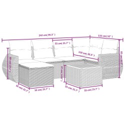 Salon de jardin avec coussins 7 pcs gris résine tressée 513361513361