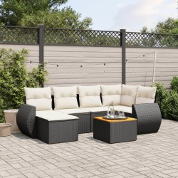 Salon de jardin 7 pcs avec coussins noir résine tressée 513362513362