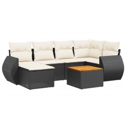 Salon de jardin 7 pcs avec coussins noir résine tressée 513362513362