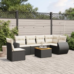 Salon de jardin 7 pcs avec coussins noir résine tressée 513363513363