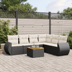 Salon de jardin 7 pcs avec coussins noir résine tressée 513364513364