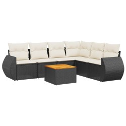 Salon de jardin 7 pcs avec coussins noir résine tressée 513364513364