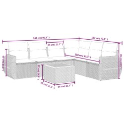 Salon de jardin 7 pcs avec coussins noir résine tressée 513364513364