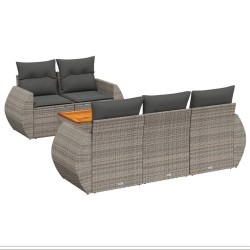 Salon de jardin 6 pcs avec coussins gris résine tressée 513365513365