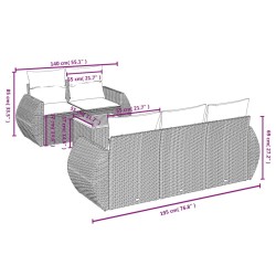 Salon de jardin 6 pcs avec coussins gris résine tressée 513365513365