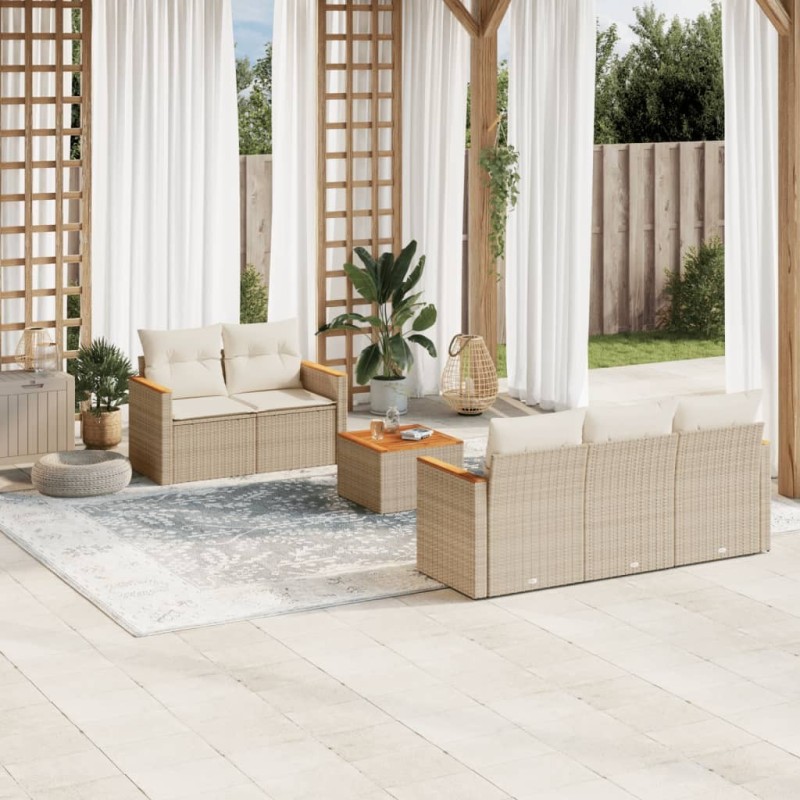 Salon de jardin avec coussins 6 pcs beige résine tressée 513366513366