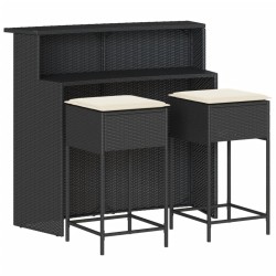 Ensemble de bar de jardin 3 pcs avec coussins noir poly rotin 513371513371