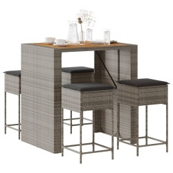 Ensemble de bar de jardin 5 pcs avec coussins gris poly rotin 513372513372