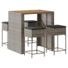Ensemble de bar de jardin 5 pcs avec coussins gris poly rotin 513372513372
