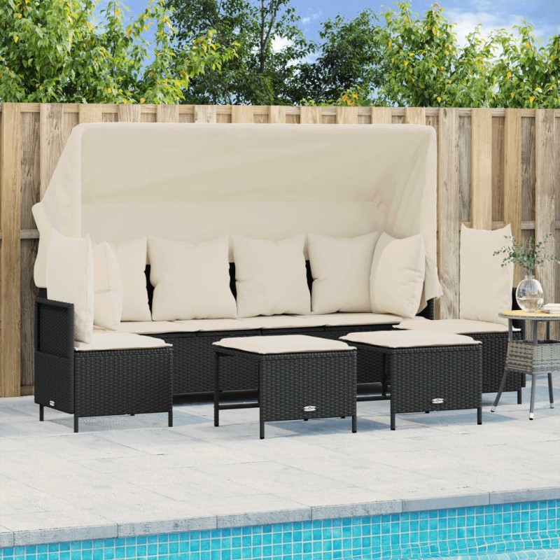 Salon de jardin 5 pcs avec coussins noir résine tressée 513375513375