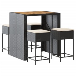 Ensemble de bar de jardin 5 pcs avec coussins noir poly rotin 513376513376