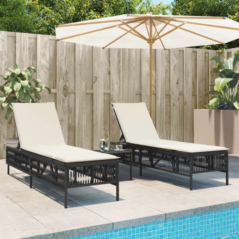 Chaises longues avec coussins lot de 2 noir résine tressée 513377513377