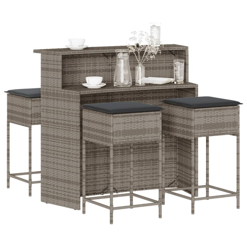 Ensemble de bar de jardin 5 pcs avec coussins gris poly rotin 513378513378