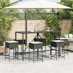 Ensemble de bar de jardin 7 pcs avec coussins noir poly rotin 513379513379
