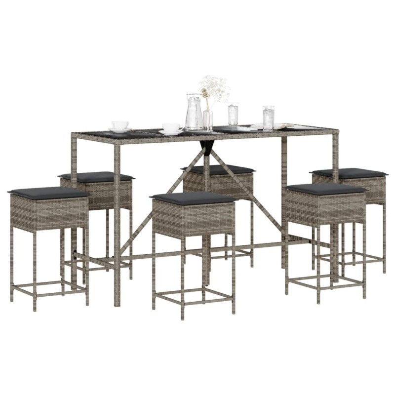 Ensemble de bar de jardin 7 pcs avec coussins gris poly rotin 513380513380