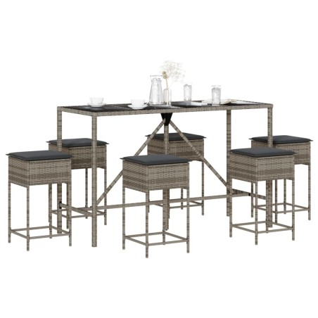 Ensemble de bar de jardin 7 pcs avec coussins gris poly rotin 513380513380