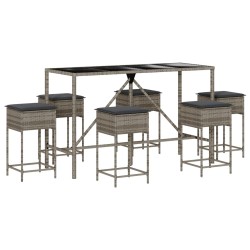 Ensemble de bar de jardin 7 pcs avec coussins gris poly rotin 513380513380