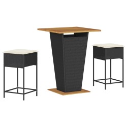 Ensemble de bar de jardin 3 pcs avec coussins noir poly rotin 513381513381