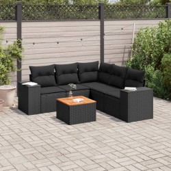 Salon de jardin 6 pcs avec coussins noir résine tressée 513384513384