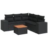 Salon de jardin 6 pcs avec coussins noir résine tressée 513384513384