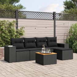 Salon de jardin 6 pcs avec coussins noir résine tressée 513386513386
