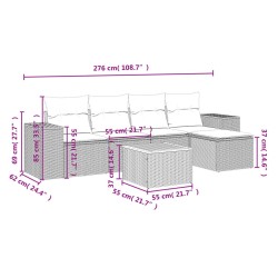 Salon de jardin 6 pcs avec coussins noir résine tressée 513386513386