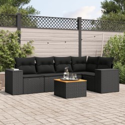 Salon de jardin 6 pcs avec coussins noir résine tressée 513392513392