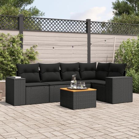 Salon de jardin 6 pcs avec coussins noir résine tressée 513392513392