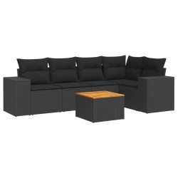 Salon de jardin 6 pcs avec coussins noir résine tressée 513392513392