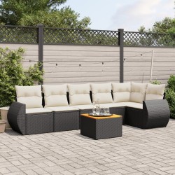 Salon de jardin 7 pcs avec coussins noir résine tressée 513396513396